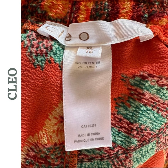 CLEO Tropical Leaf Print Tulip Pants Orange Elastic Waist – Size XL - Picture 7 of 7